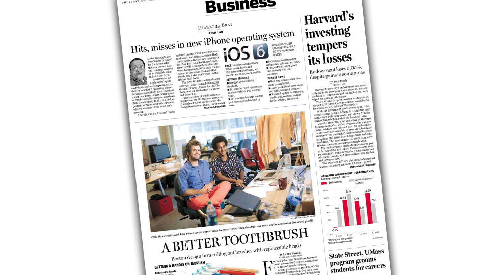 Feature article on the front page of the Boston Globe's business section!
