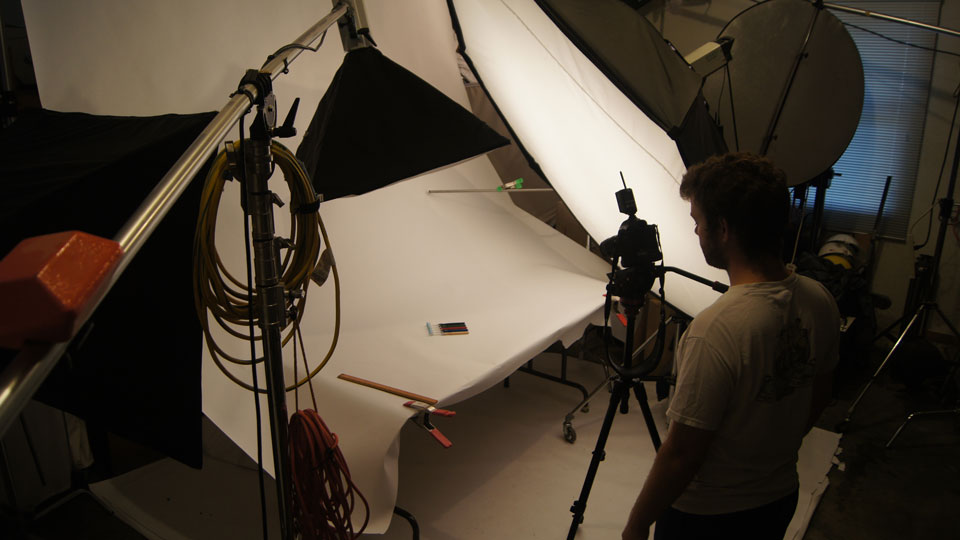 An elaborate setup for the first product photos